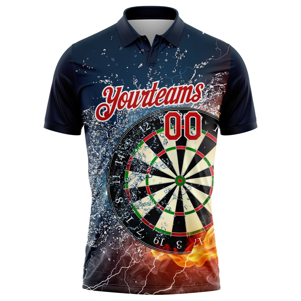 Custom Black Red-White 3D Pattern Design Flame Dart Board Performance Golf Polo Shirt photo 2