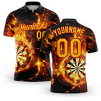 Custom Black Yellow-Red 3D Pattern Design Flame Dart Board Performance Golf Polo Shirt