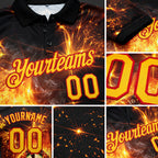 Custom Black Yellow-Red 3D Pattern Design Flame Dart Board Performance Golf Polo Shirt detail