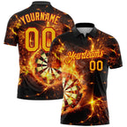 Custom Black Yellow-Red 3D Pattern Design Flame Dart Board Performance Golf Polo Shirt photo 1