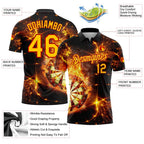Custom Black Yellow-Red 3D Pattern Design Flame Dart Board Performance Golf Polo Shirt photo 4