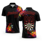 Custom Black Red 3D Pattern Design Dart Board Performance Golf Polo Shirt