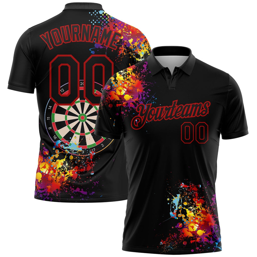 Custom Black Red 3D Pattern Design Dart Board Performance Golf Polo Shirt photo 1