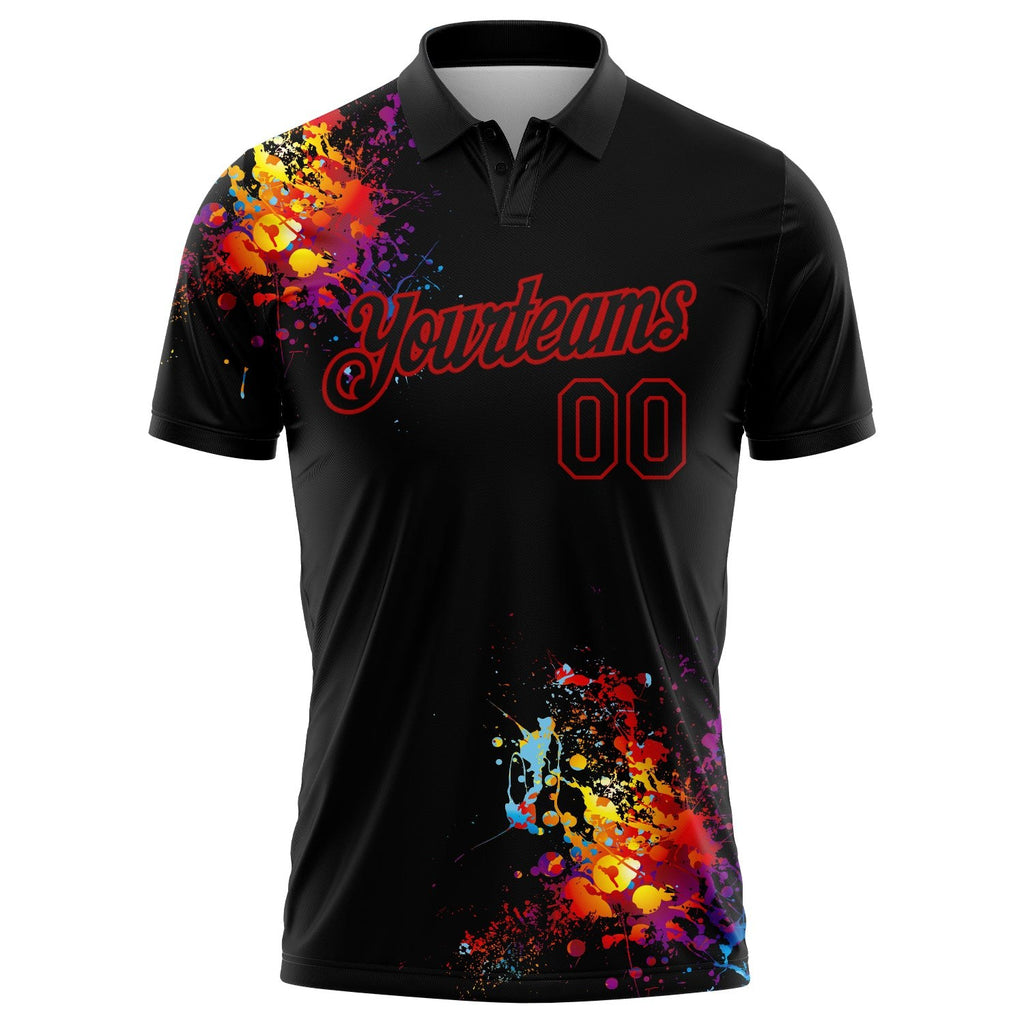 Custom Black Red 3D Pattern Design Dart Board Performance Golf Polo Shirt photo 2