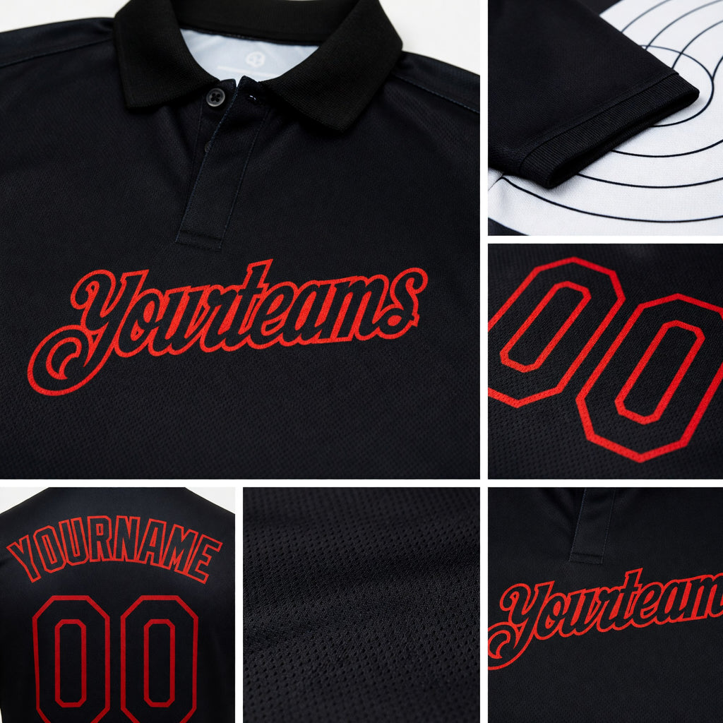 Custom Black Red 3D Pattern Design Dart Board Target Performance Golf Polo Shirt detail