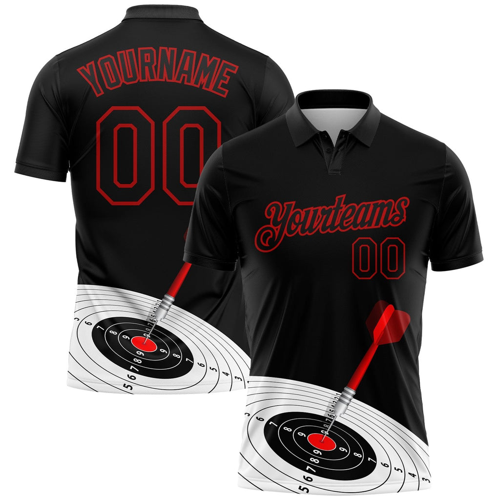 Custom Black Red 3D Pattern Design Dart Board Target Performance Golf Polo Shirt photo 1