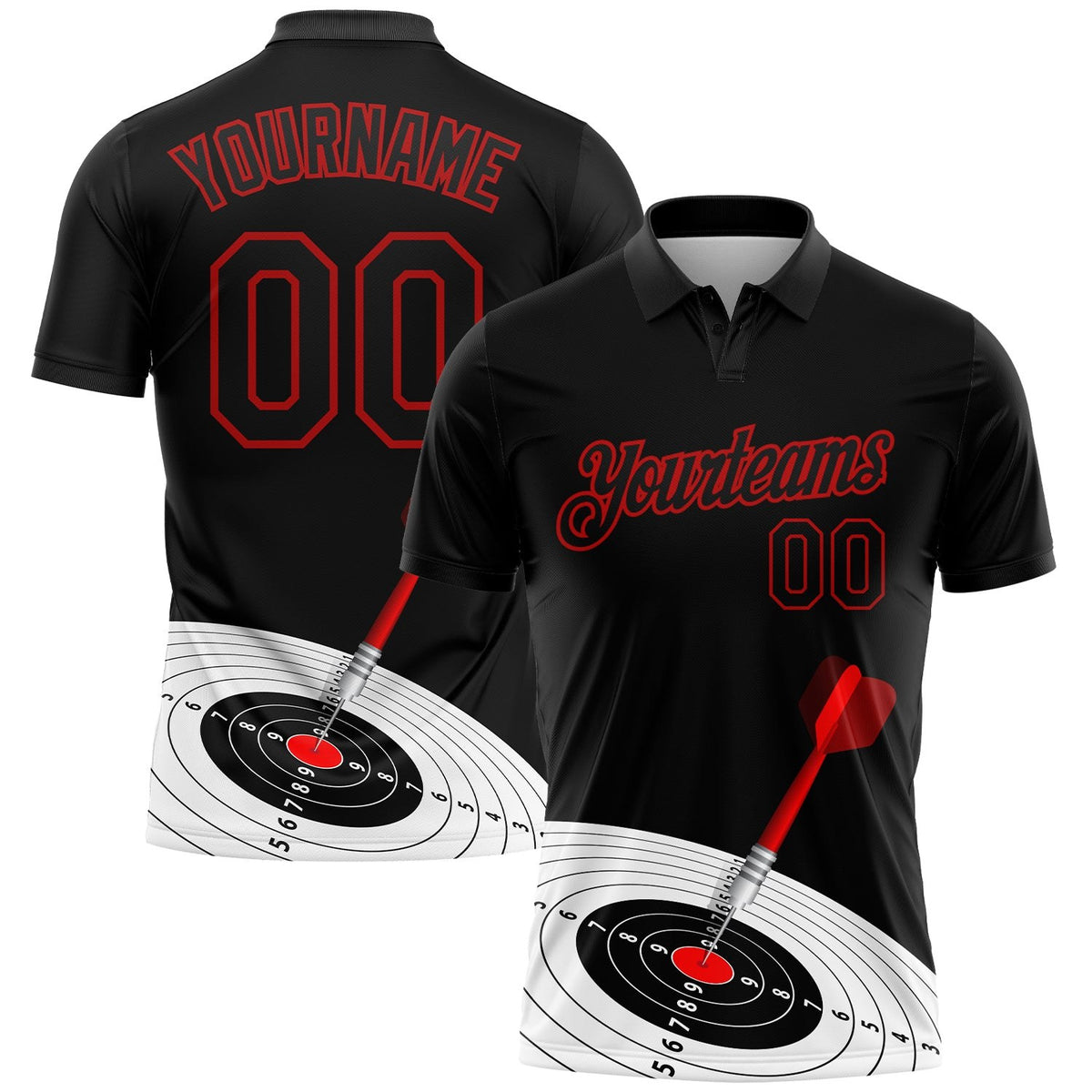 Custom Black Red 3D Pattern Design Dart Board Target Performance Golf Polo Shirt photo 1
