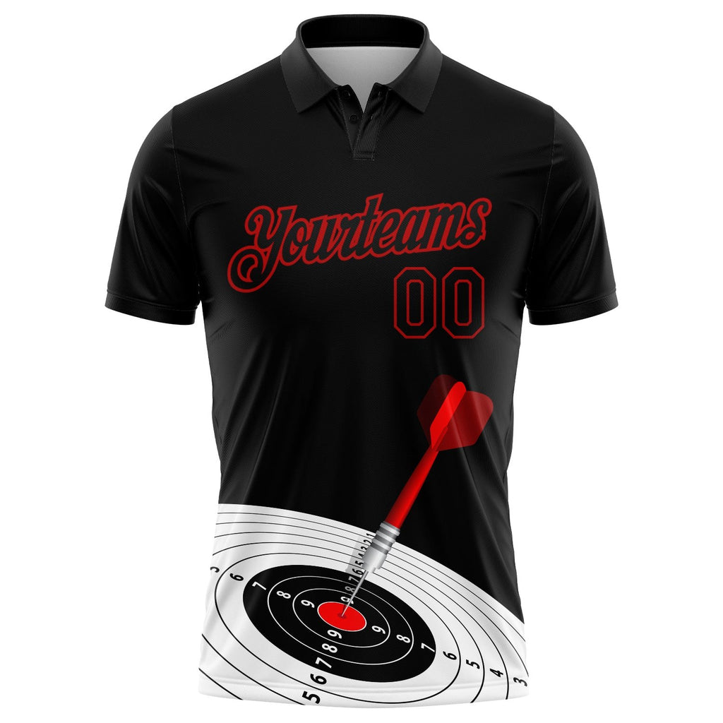 Custom Black Red 3D Pattern Design Dart Board Target Performance Golf Polo Shirt photo 2