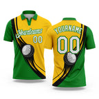 Custom Yellow White-Grass Green 3D Pattern Design Golf Ball Performance Golf Polo Shirt