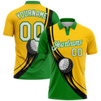 Custom Yellow White-Grass Green 3D Pattern Design Golf Ball Performance Golf Polo Shirt photo 1