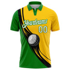 Custom Yellow White-Grass Green 3D Pattern Design Golf Ball Performance Golf Polo Shirt photo 2