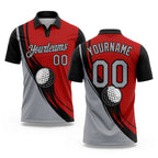 Custom Red Gray-Black 3D Pattern Design Golf Ball Performance Golf Polo Shirt