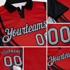 Custom Red Gray-Black 3D Pattern Design Golf Ball Performance Golf Polo Shirt detail
