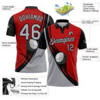 Custom Red Gray-Black 3D Pattern Design Golf Ball Performance Golf Polo Shirt photo 3