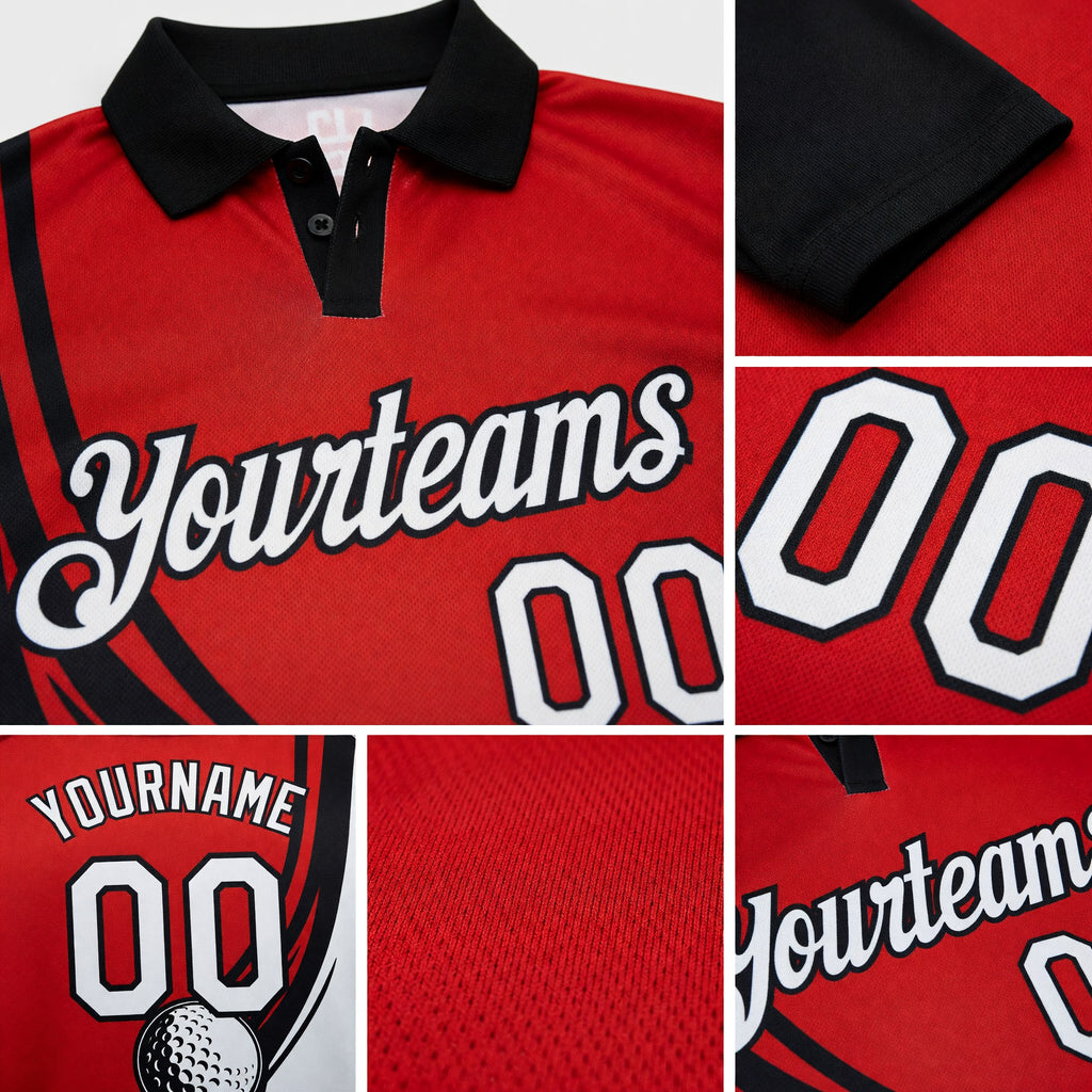 Custom Red White-Black 3D Pattern Design Golf Ball Performance Golf Polo Shirt detail
