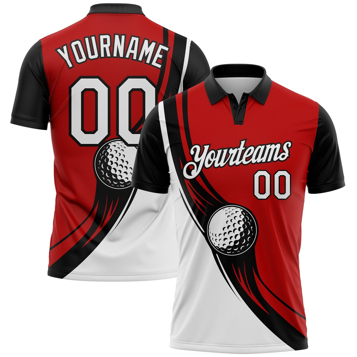 Custom Red White-Black 3D Pattern Design Golf Ball Performance Golf Polo Shirt photo 1