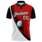 Custom Red White-Black 3D Pattern Design Golf Ball Performance Golf Polo Shirt photo 2