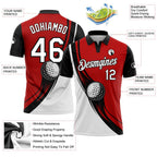 Custom Red White-Black 3D Pattern Design Golf Ball Performance Golf Polo Shirt photo 3