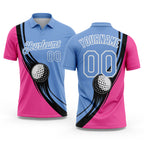 Custom Light Blue Pink-Black 3D Pattern Design Golf Ball Performance Golf Polo Shirt