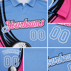 Custom Light Blue Pink-Black 3D Pattern Design Golf Ball Performance Golf Polo Shirt detail