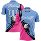 Custom Light Blue Pink-Black 3D Pattern Design Golf Ball Performance Golf Polo Shirt photo 1