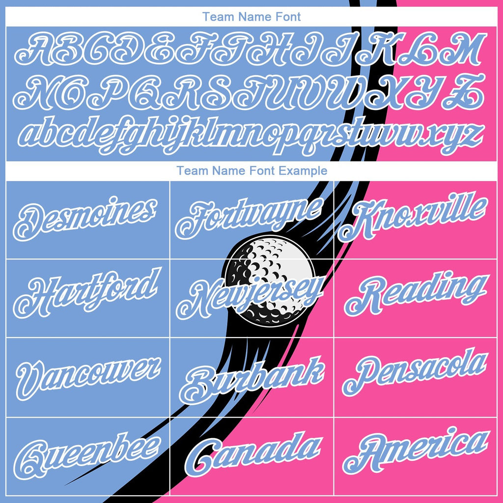 Custom Light Blue Pink-Black 3D Pattern Design Golf Ball Performance Golf Polo Shirt photo 3
