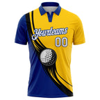 Custom Yellow White Royal-Black 3D Pattern Design Golf Ball Performance Golf Polo Shirt photo 2