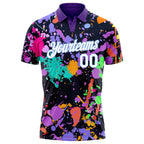 Custom Graffiti Pattern White-Light Blue 3D Splashes Performance Golf Polo Shirt photo 2