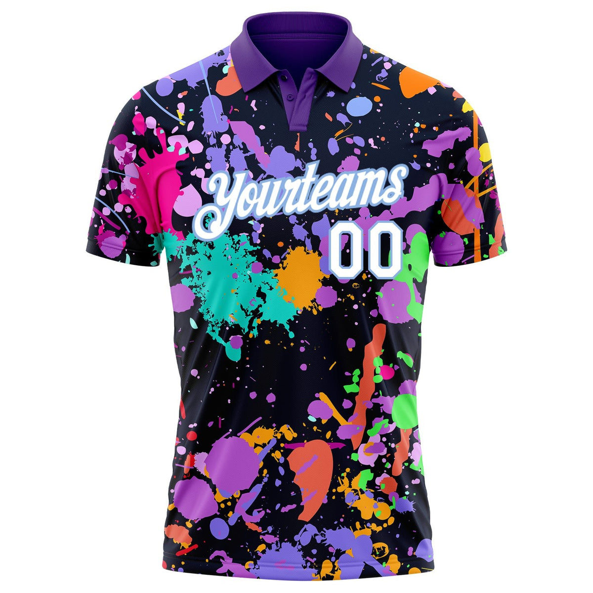 Custom Graffiti Pattern White-Light Blue 3D Splashes Performance Golf Polo Shirt photo 2