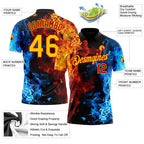 Custom Red Yellow 3D Pattern Design Flame Performance Golf Polo Shirt photo 3