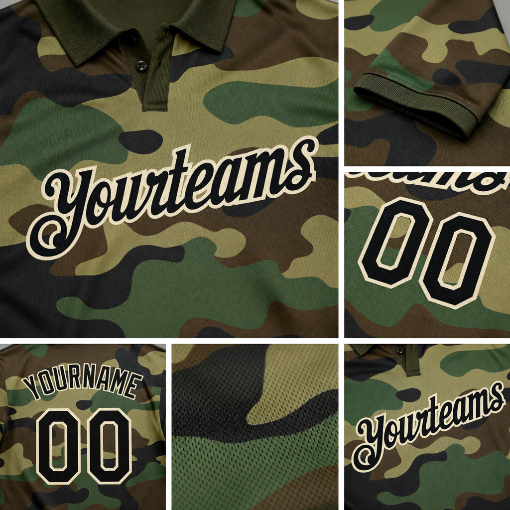 Custom Camo Black-Cream Performance Salute To Service Golf Polo Shirt detail