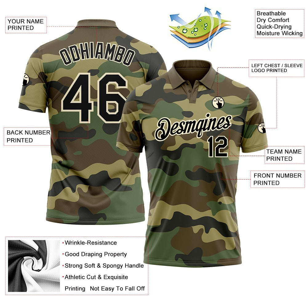 Custom Camo Black-Cream Performance Salute To Service Golf Polo Shirt photo 3