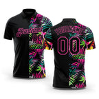 Custom Black Pink 3D Pattern Design Tropical Hawaii Palm Leaves Performance Golf Polo Shirt