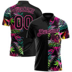 Custom Black Pink 3D Pattern Design Tropical Hawaii Palm Leaves Performance Golf Polo Shirt photo 1