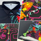 Custom Black Pink 3D Pattern Design Tropical Hawaii Palm Leaves Performance Golf Polo Shirt photo 2