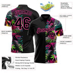 Custom Black Pink 3D Pattern Design Tropical Hawaii Palm Leaves Performance Golf Polo Shirt photo 4