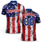 Custom White Royal-Red 3D American Flag Performance Golf Polo Shirt