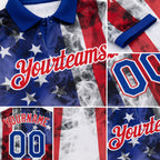 Custom White Royal-Red 3D American Flag Performance Golf Polo Shirt detail