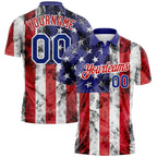 Custom White Royal-Red 3D American Flag Performance Golf Polo Shirt photo 1