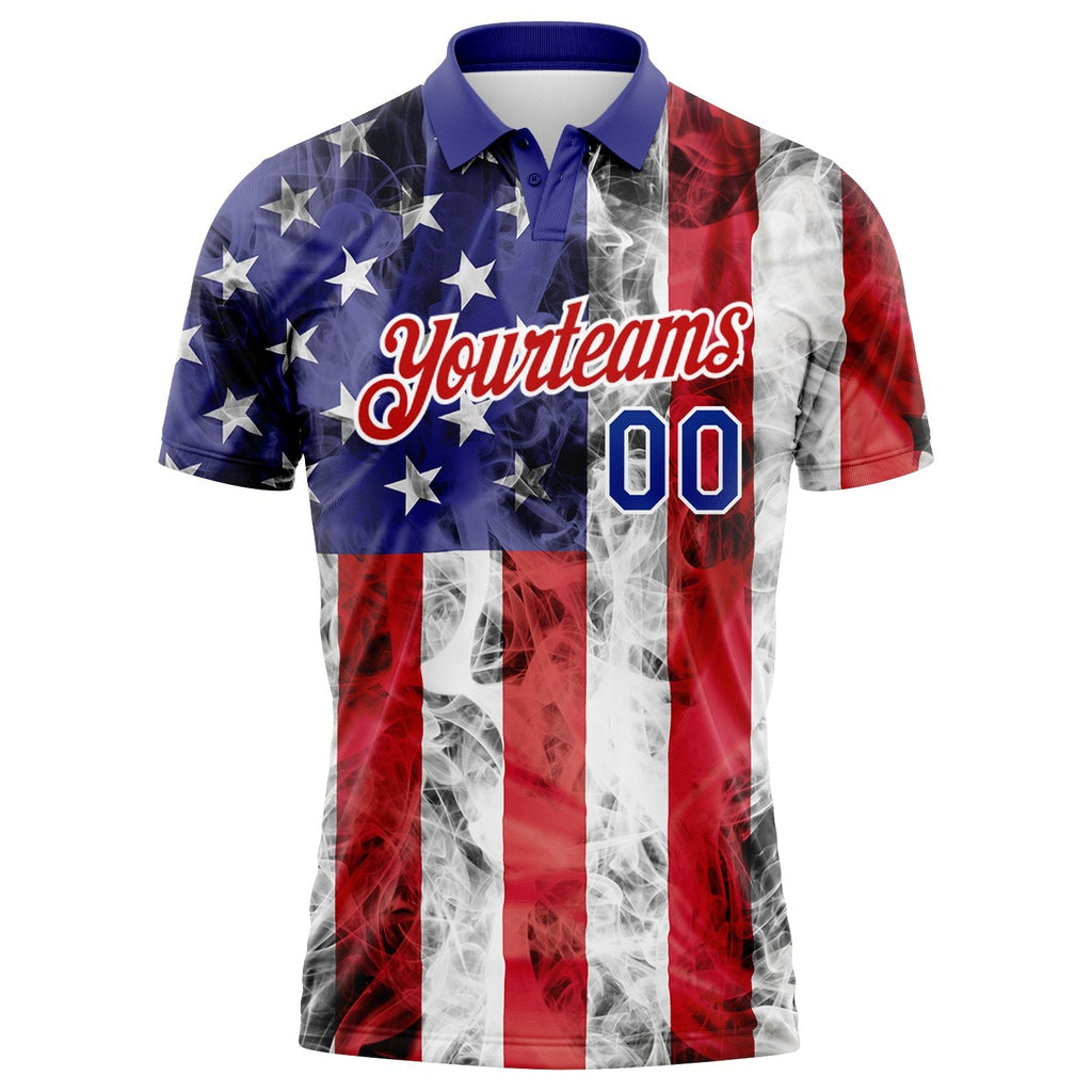 Custom White Royal-Red 3D American Flag Performance Golf Polo Shirt photo 2