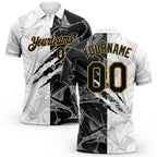Custom Graffiti Pattern Black-Old Gold 3D Scratch Performance Golf Polo Shirt