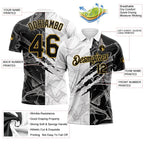 Custom Graffiti Pattern Black-Old Gold 3D Scratch Performance Golf Polo Shirt photo 3