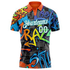 Custom Graffiti Pattern White-Teal 3D Grunge Design Performance Golf Polo Shirt photo 2