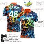 Custom Graffiti Pattern White-Teal 3D Grunge Design Performance Golf Polo Shirt photo 3