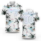 Custom White Light Blue 3D Pattern Design Hawaii Palm Trees Performance Golf Polo Shirt