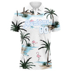 Custom White Light Blue 3D Pattern Design Hawaii Palm Trees Performance Golf Polo Shirt photo 1