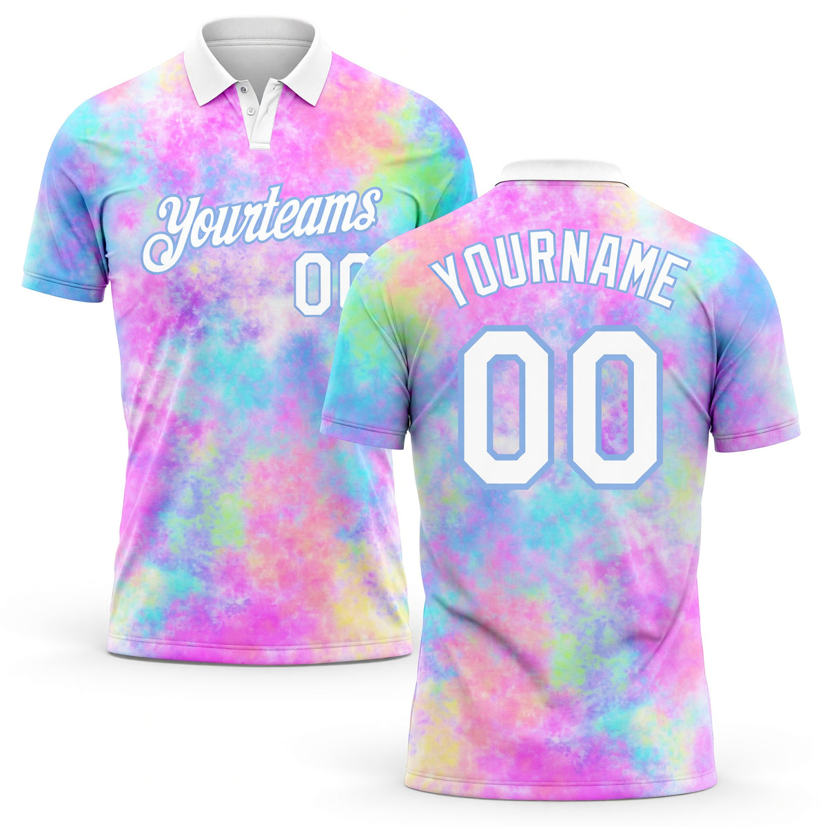 Custom Tie Dye White-Light Blue 3D Watercolor Performance Golf Polo Shirt
