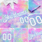 Custom Tie Dye White-Light Blue 3D Watercolor Performance Golf Polo Shirt detail