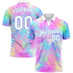 Custom Tie Dye White-Light Blue 3D Watercolor Performance Golf Polo Shirt photo 1
