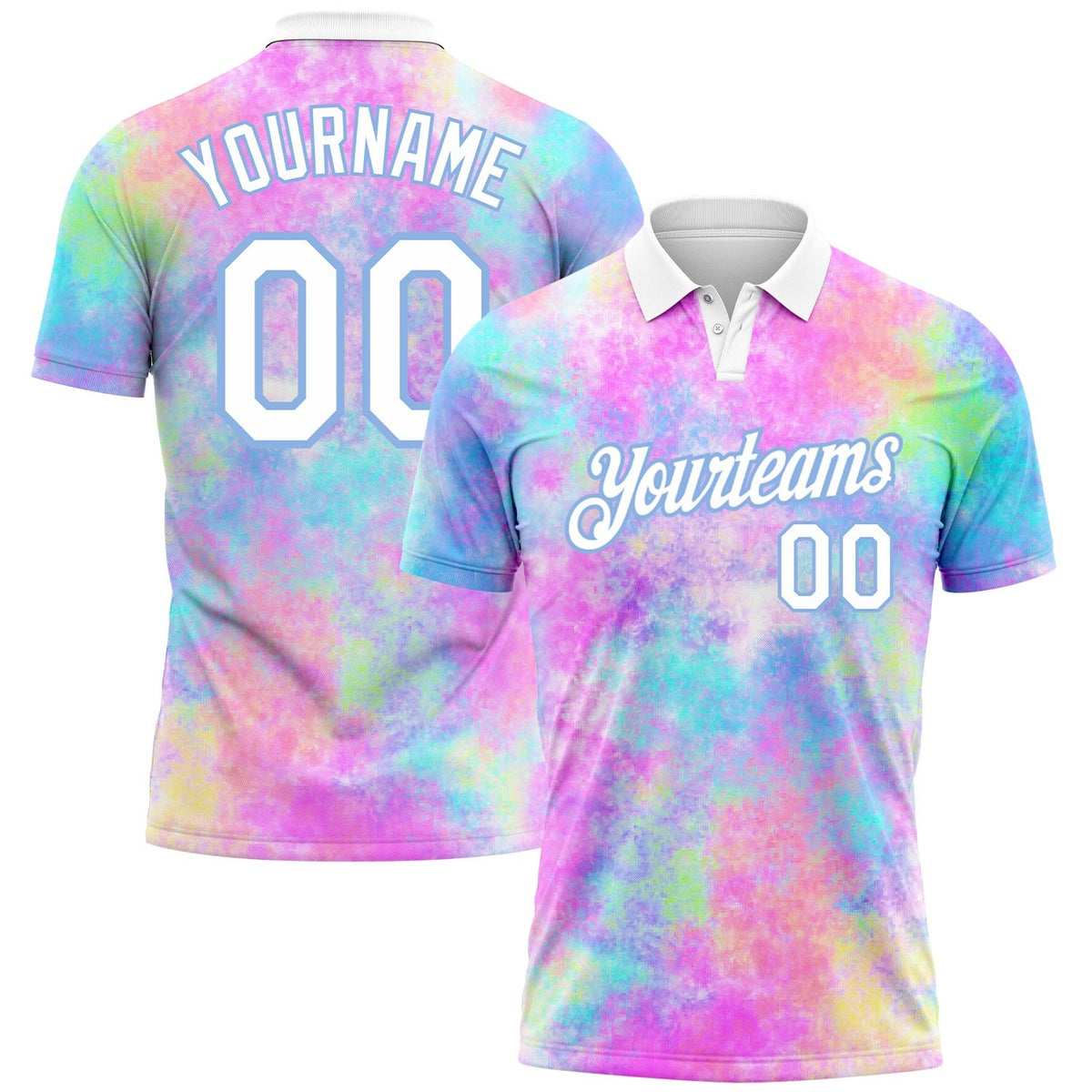 Custom Tie Dye White-Light Blue 3D Watercolor Performance Golf Polo Shirt photo 1